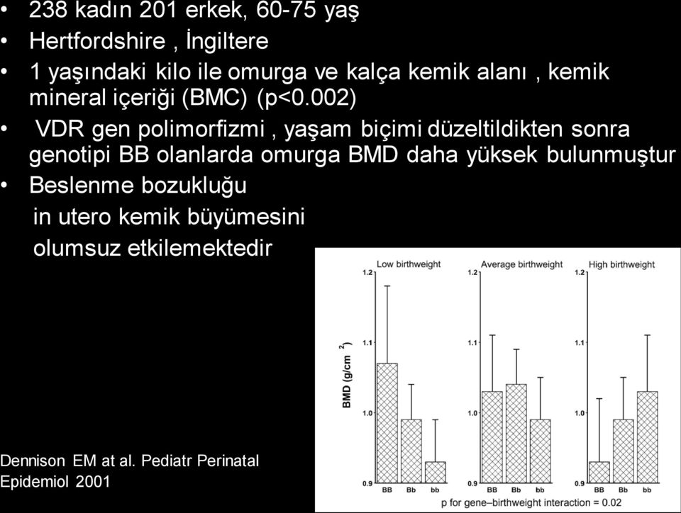 002) VDR gen polimorfizmi, yaşam biçimi düzeltildikten sonra genotipi BB olanlarda omurga BMD