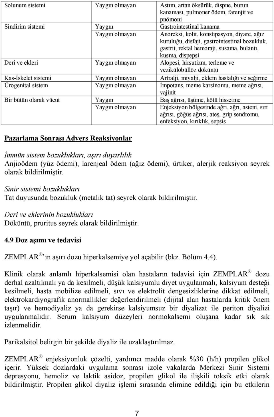 vezikülöbüllöz döküntü Kas-İskelet sistemi Yaygın olmayan Artralji, miyalji, eklem hastalığı ve seğirme Ürogenital sistem Yaygın olmayan İmpotans, meme karsinomu, meme ağrısı, vajinit Bir bütün