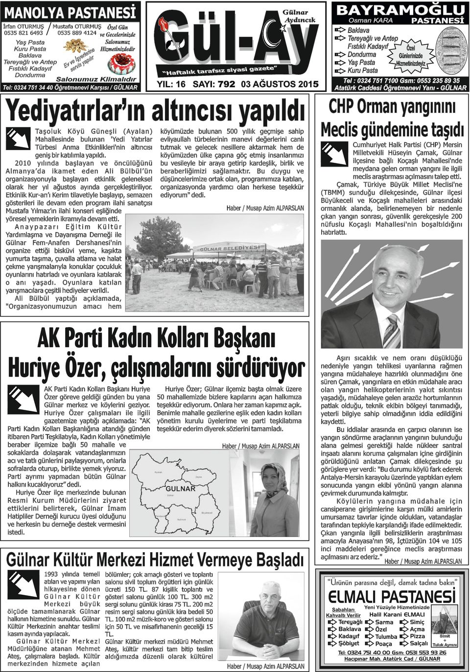 Aya l a n ) Mahallesinde bulunan 'Yedi Yatırlar Türbesi Anma Etkinlikleri'nin altıncısı geniş bir katılımla yapıldı.