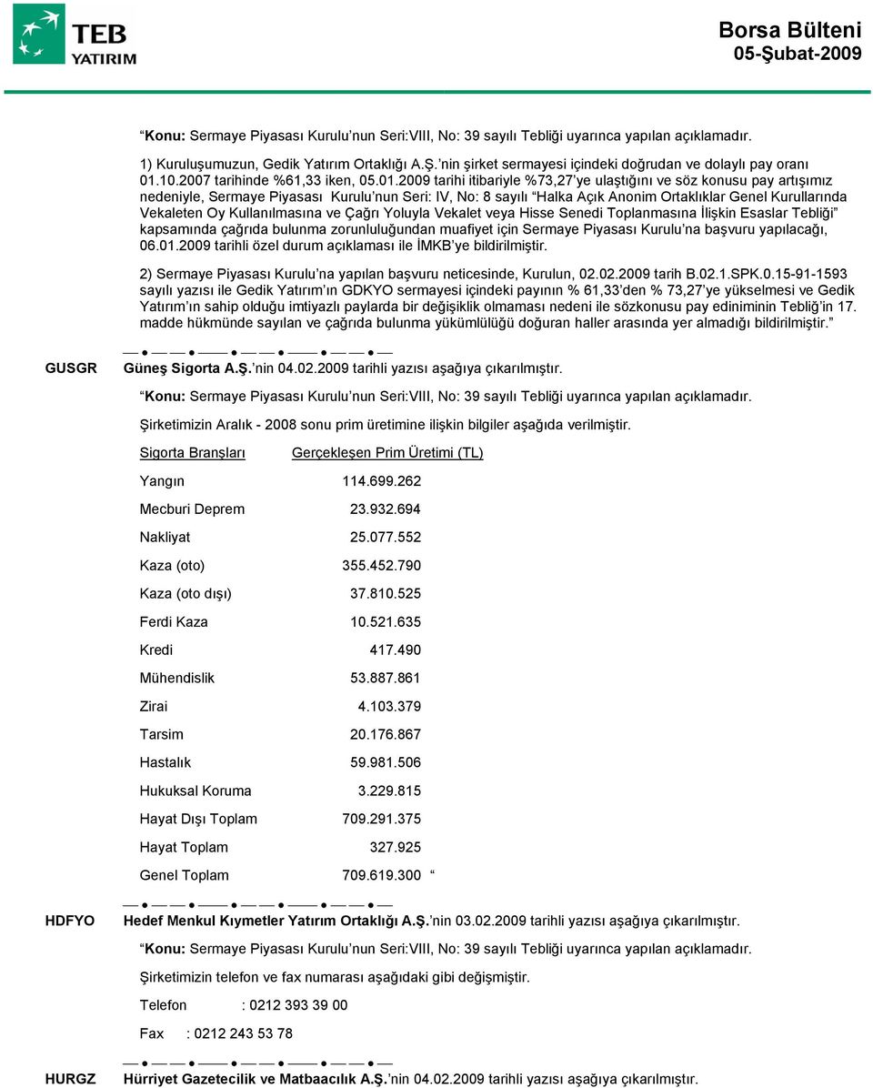 2009 tarihi itibariyle %73,27 ye ulaştığını ve söz konusu pay artışımız nedeniyle, Sermaye Piyasası Kurulu nun Seri: IV, No: 8 sayılı Halka Açık Anonim Ortaklıklar Genel Kurullarında Vekaleten Oy