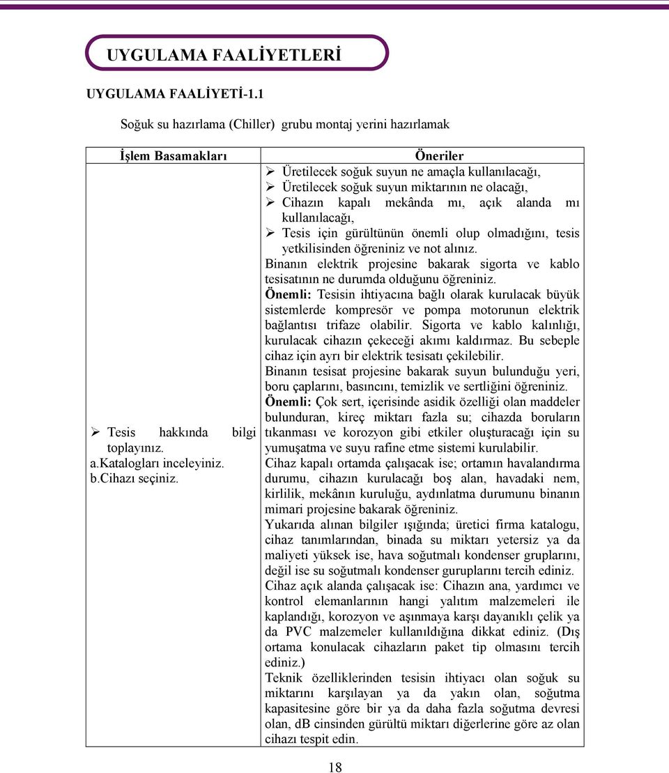 mekânda mı, açık alanda mı kullanılacağı, Tesis için gürültünün önemli olup olmadığını, tesis yetkilisinden öğreniniz ve not alınız.