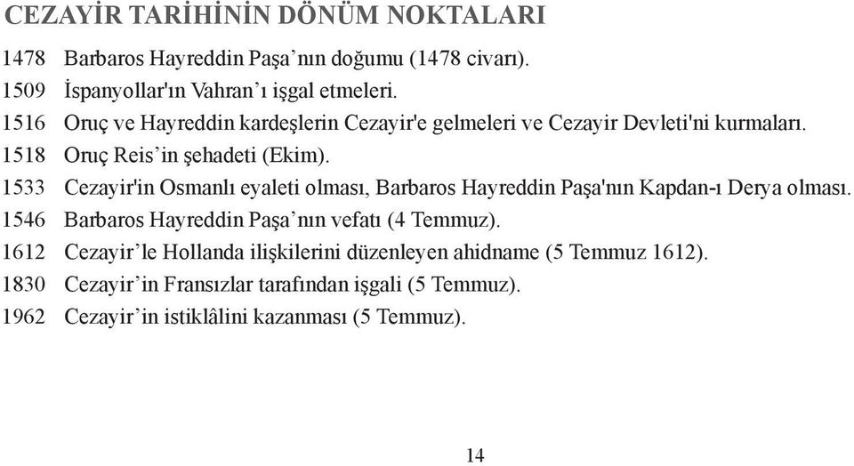 1533 Cezayir'in Osmanlı eyaleti olması, Barbaros Hayreddin Paşa'nın Kapdan-ı Derya olması. 1546 Barbaros Hayreddin Paşa nın vefatı (4 Temmuz).