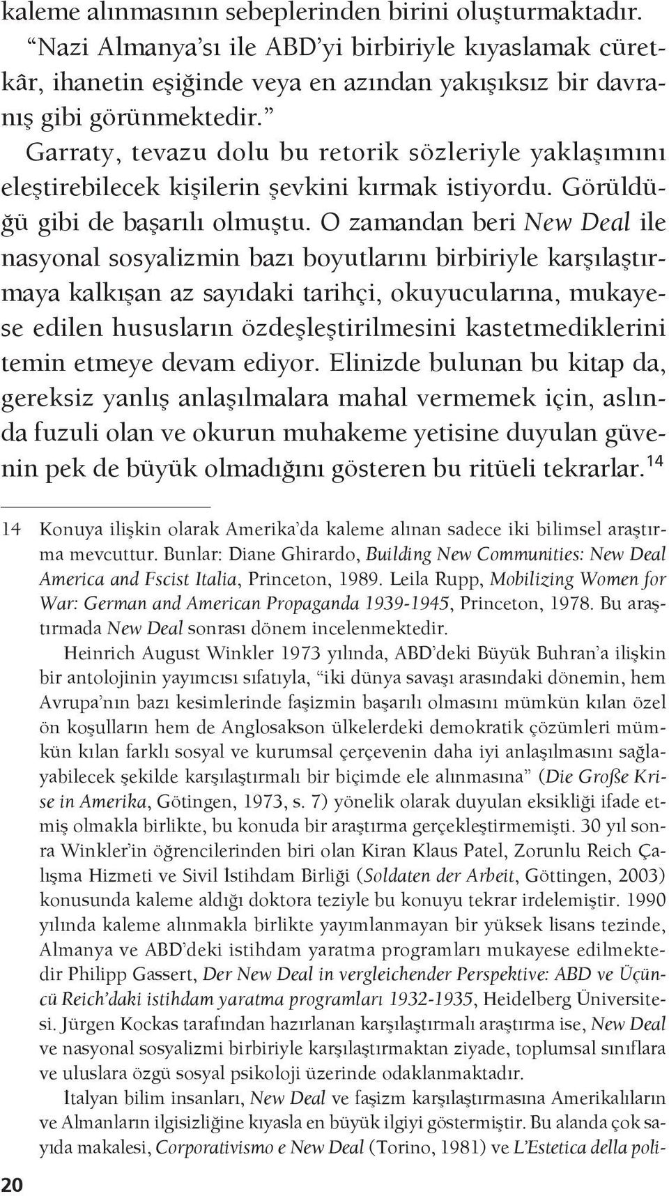 O zamandan beri New Deal ile nasyonal sosyalizmin bazı boyutlarını birbiriyle karşılaştırmaya kalkışan az sayıdaki tarihçi, okuyucularına, mukayese edilen hususların özdeşleştirilmesini