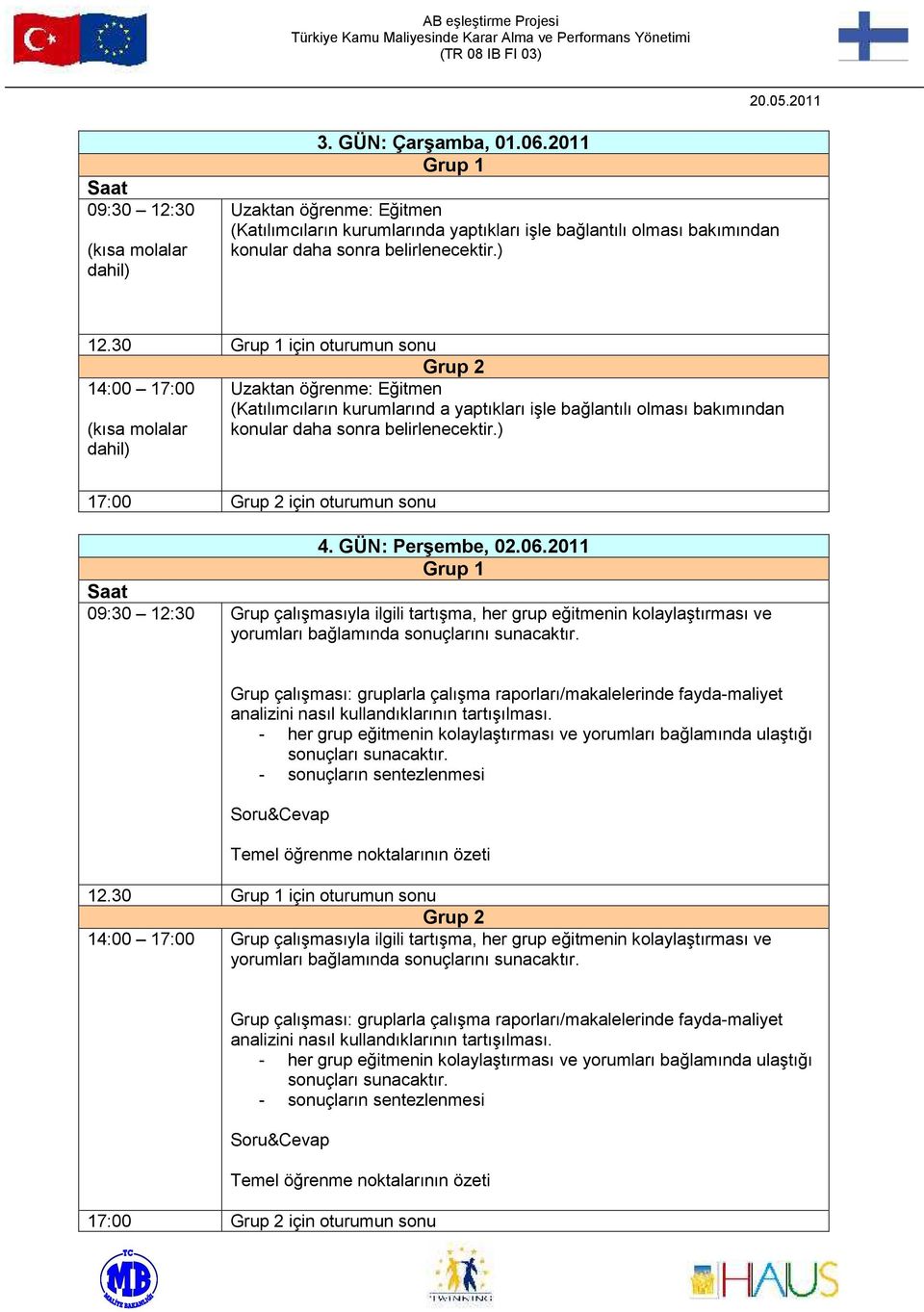 30 için turumun snu Uzaktan öğrenme: Eğitmen (Katılımcıların kurumlarınd a yaptıkları işle bağlantılı lması bakımından knular daha snra belirlenecektir.) 17:00 için turumun snu 4. GÜN: Perşembe, 02.