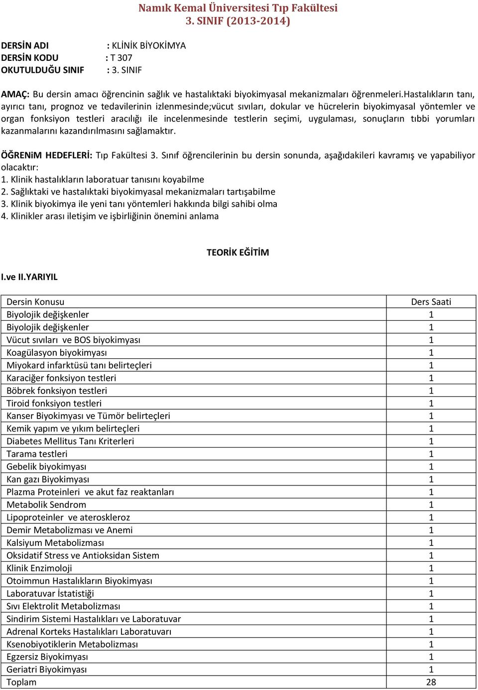 hastalıkların tanı, ayırıcı tanı, prognoz ve tedavilerinin izlenmesinde;vücut sıvıları, dokular ve hücrelerin biyokimyasal yöntemler ve organ fonksiyon testleri aracılığı ile incelenmesinde testlerin