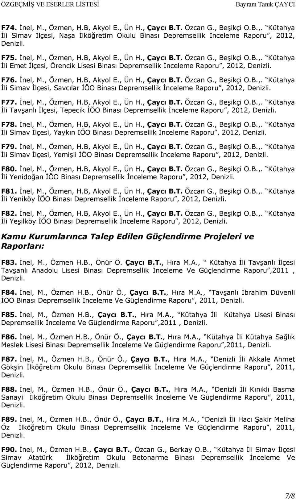 İnel, M., Özmen, H.B, Akyol E., Ün H., Çaycı B.T. Özcan G., Beşikçi O.B.,. Kütahya İli Simav İlçesi, Yaykın İÖO Binası Depremsellik İnceleme Raporu, 2012, F79. İnel, M., Özmen, H.B, Akyol E., Ün H., Çaycı B.T. Özcan G., Beşikçi O.B.,. Kütahya İli Simav İlçesi, Yemişli İÖO Binası Depremsellik İnceleme Raporu, 2012, F80.