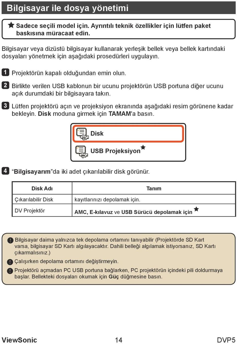 2 Birlikte verilen USB kablonun bir ucunu projektörün USB portuna diğer ucunu açık durumdaki bir bilgisayara takın.