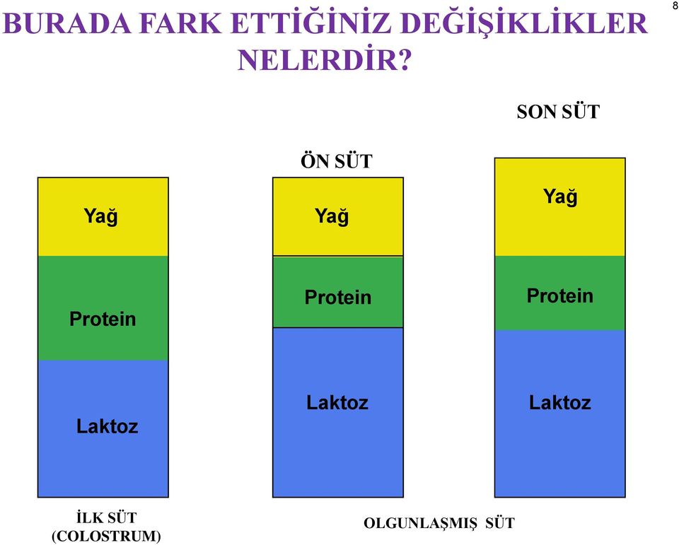 8 SON SÜT Yağ ÖN SÜT Yağ Yağ Protein