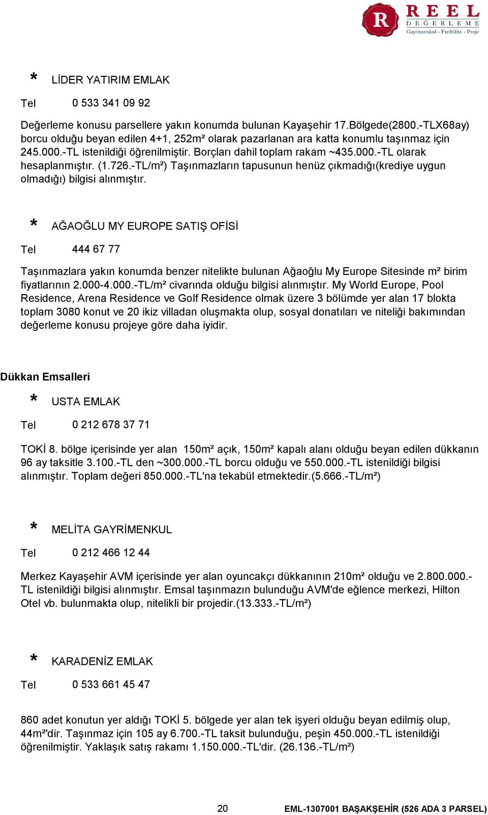 (1.726.-TL/m²) Taşınmazların tapusunun henüz çıkmadığı(krediye uygun olmadığı) bilgisi alınmıştır.