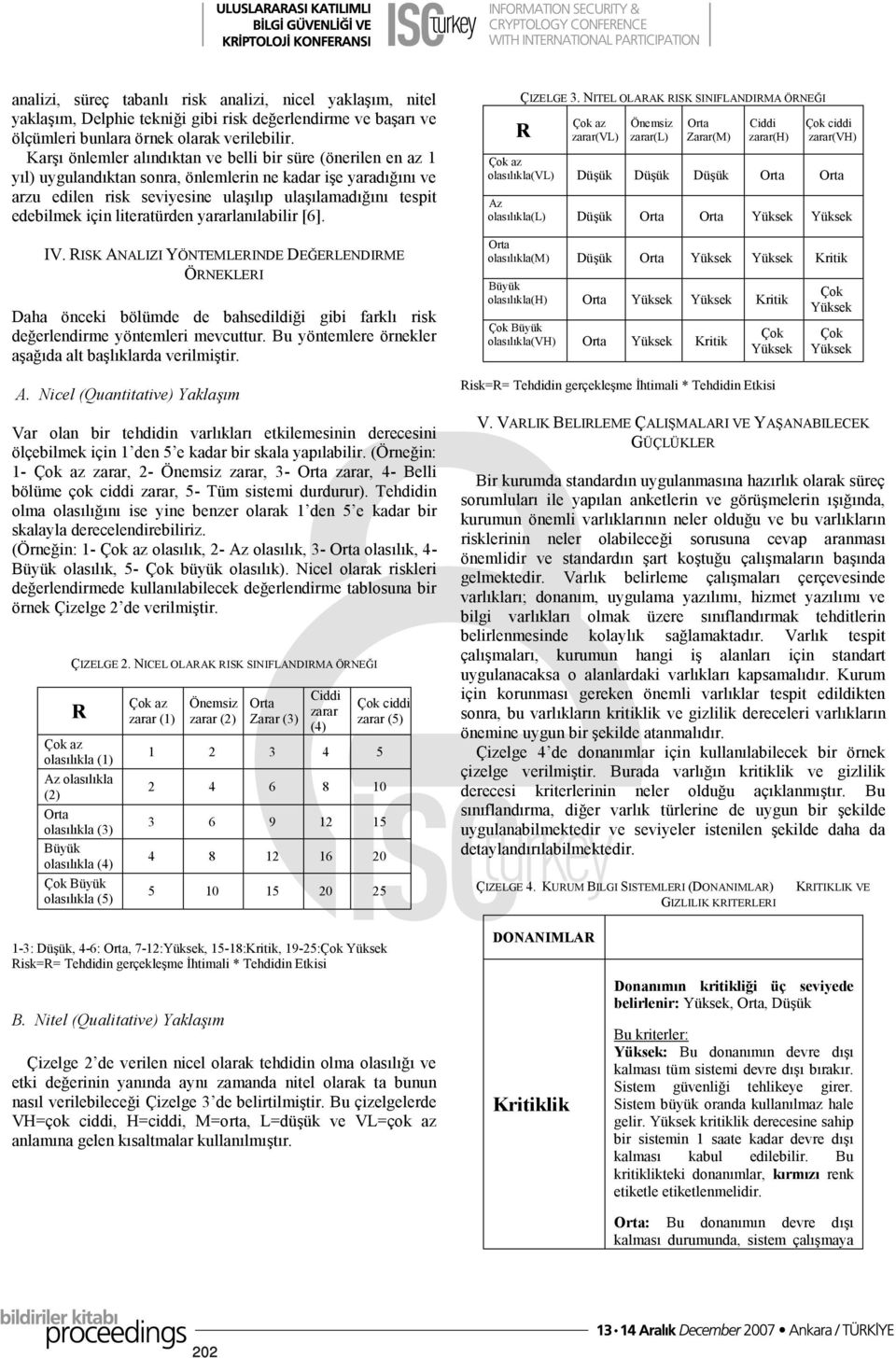 için literatürden yararlanılabilir [6]. IV. RISK ANALIZI YÖNTEMLERINDE DEĞERLENDIRME ÖRNEKLERI Daha önceki bölümde de bahsedildiği gibi farklı risk değerlendirme yöntemleri mevcuttur.