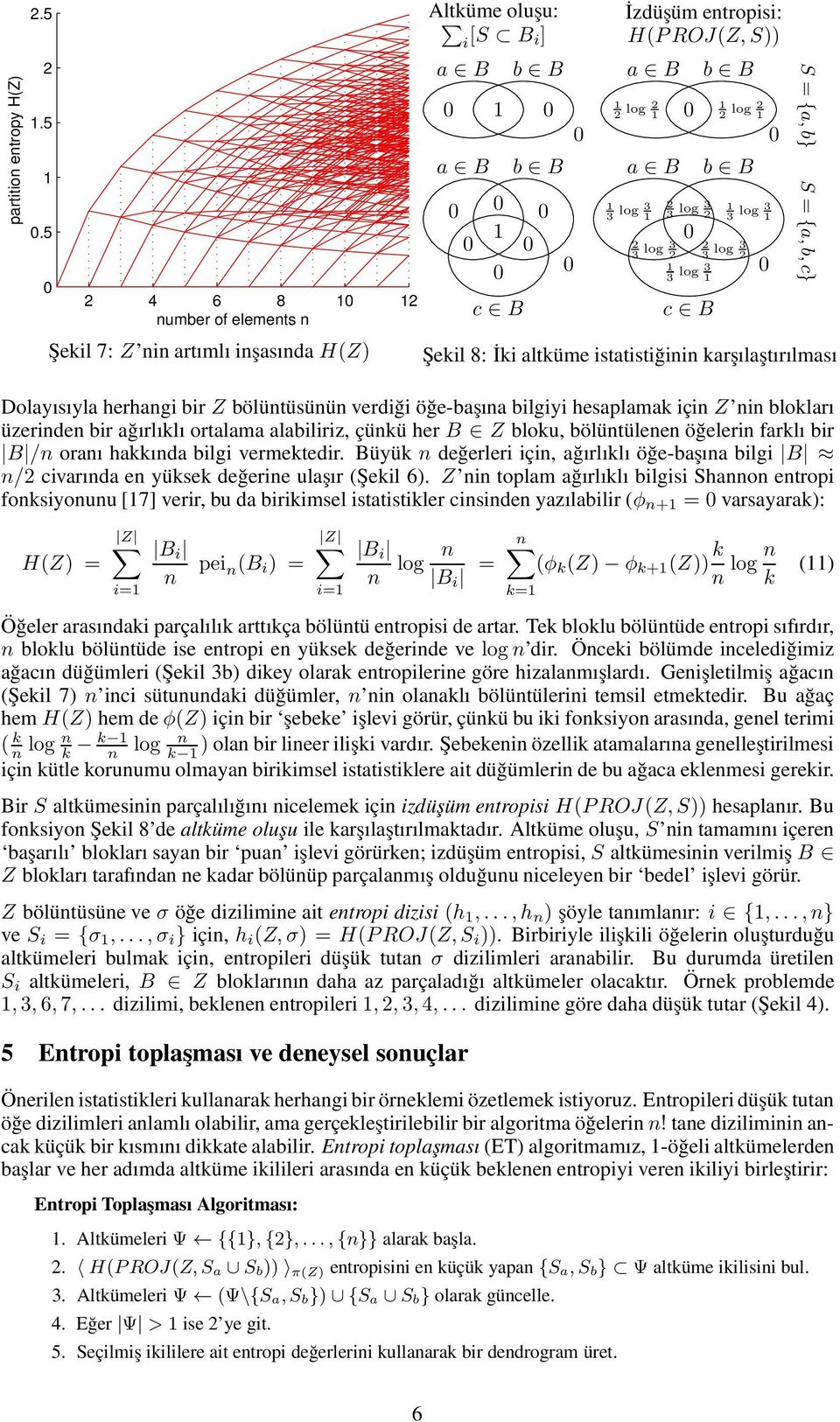 {a,b} S = {a,b,c} Şekil 8: İki altküme istatistiğinin karşılaştırılması Dolayısıyla herhangi bir Z bölüntüsünün verdiği öğe-başına bilgiyi hesaplamak için Z nin blokları üzerinden bir ağırlıklı