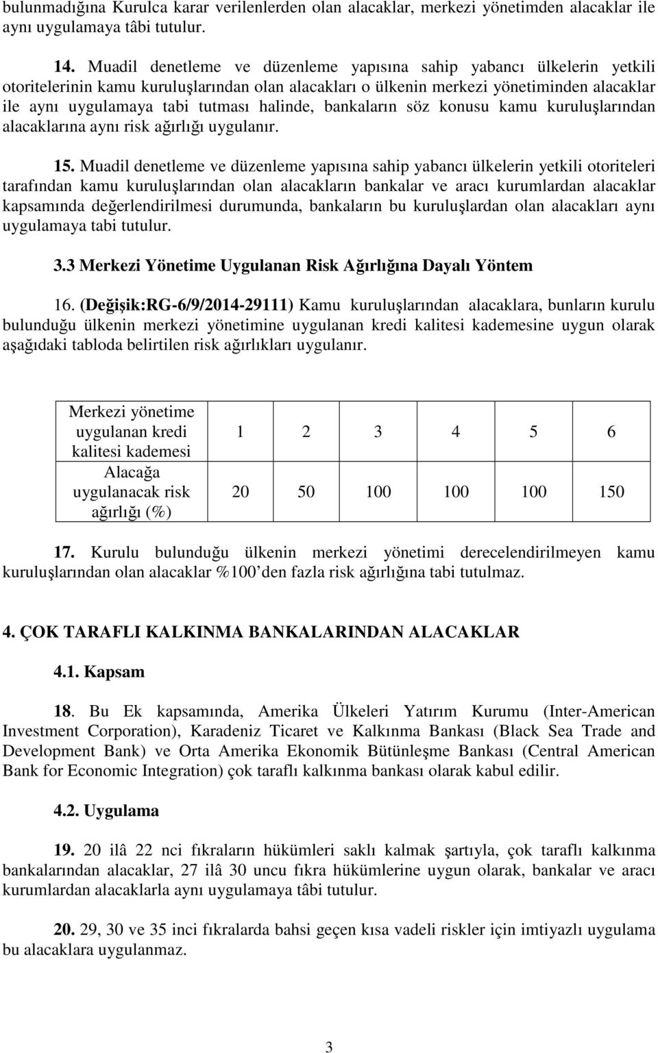 halinde, bankaların söz konusu kamu kuruluşlarından alacaklarına aynı risk ağırlığı uygulanır. 15.