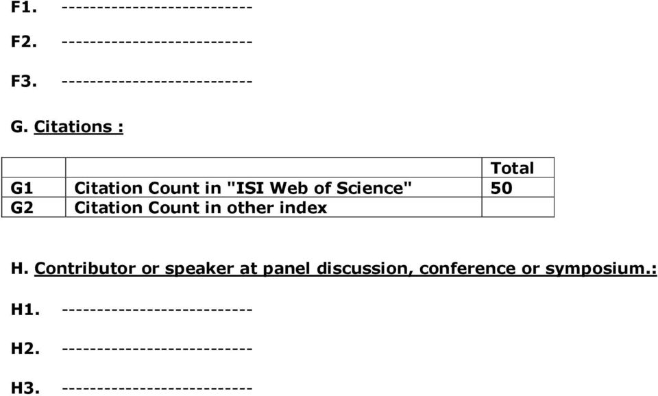 Citations : Total G1 Citation Count in "ISI Web of Science" 50 G2 Citation Count in other