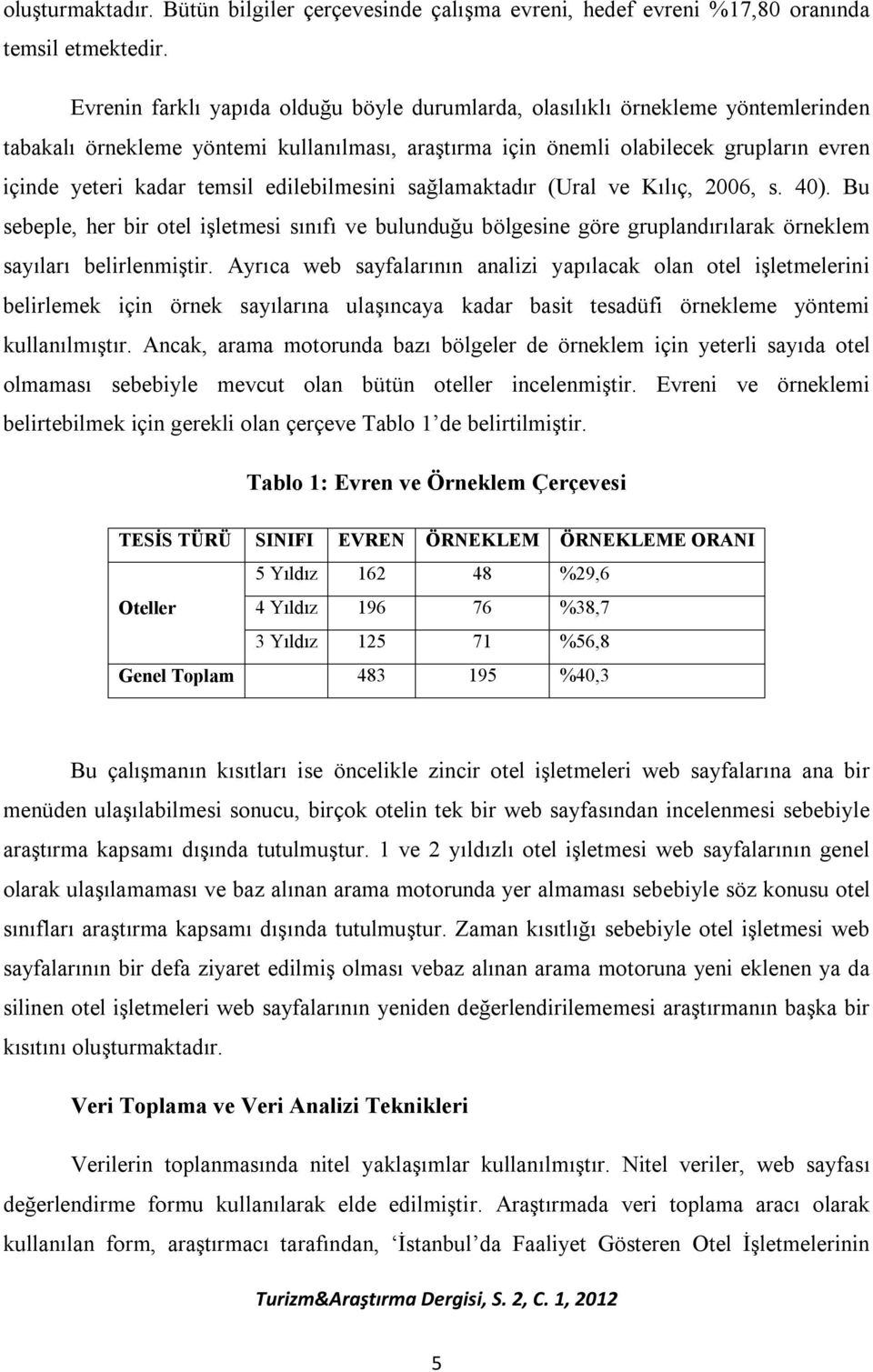 edilebilmesini sağlamaktadır (Ural ve Kılıç, 2006, s. 40). Bu sebeple, her bir otel işletmesi sınıfı ve bulunduğu bölgesine göre gruplandırılarak örneklem sayıları belirlenmiştir.