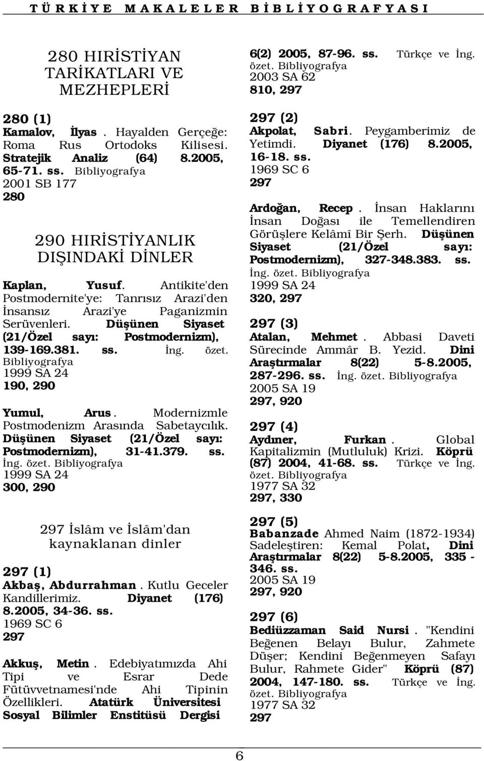 nsan Haklar n nsan Do as ile Temellendiren Görüfllere Kelâmî Bir fierh. Düflünen Siyaset (21/Özel say : 290 HIR ST YANLIK DIfiINDAK D NLER Kaplan, Yusuf.