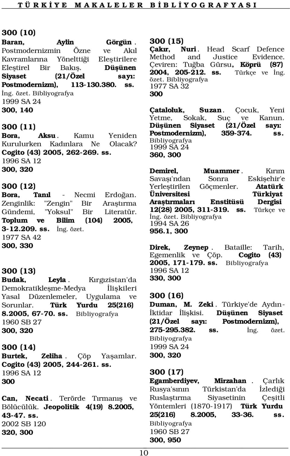 Çocuk, Yeni Yetme, Sokak, Suç ve Kanun. Düflünen Siyaset (21/Özel say : Postmodernizm), 359-374. ss. 300 (11) Bora, Aksu. Kamu Yeniden Kurulurken Kad nlara Ne Olacak?