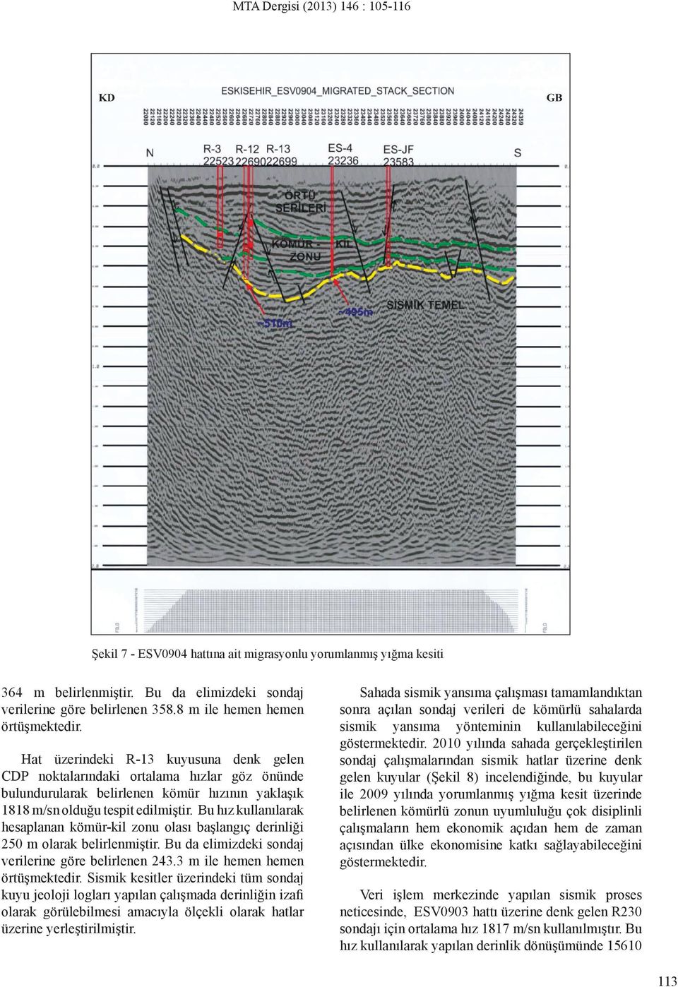 Bu hız kullanılarak hsaplanan kömür-kil zonu olası başlangıç drinliği 250 m olarak blirlnmiştir. Bu da limizdki sondaj vrilrin gör blirlnn 243.3 m il hmn hmn örtüşmktdir.