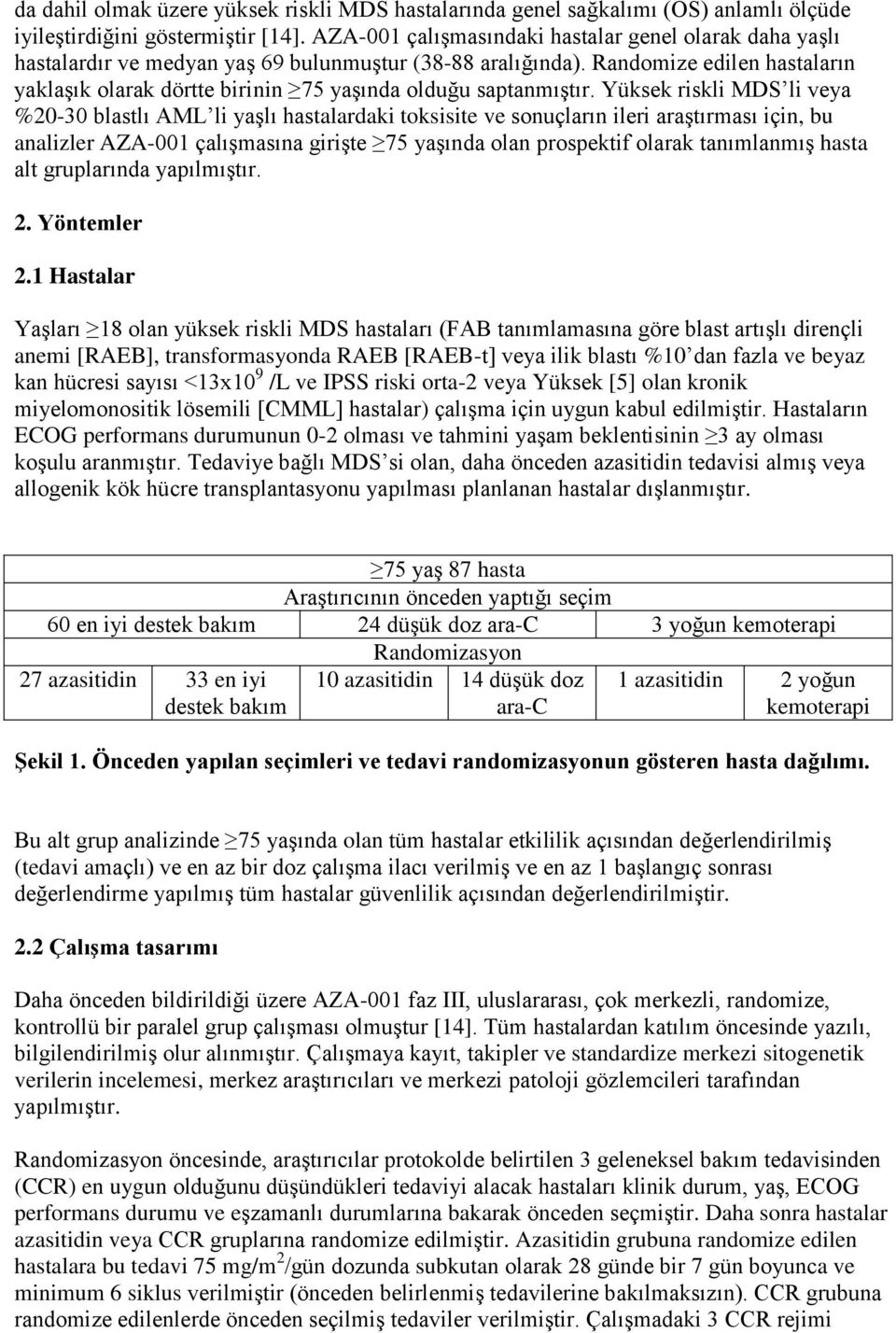 Randomize edilen hastaların yaklaşık olarak dörtte birinin 75 yaşında olduğu saptanmıştır.