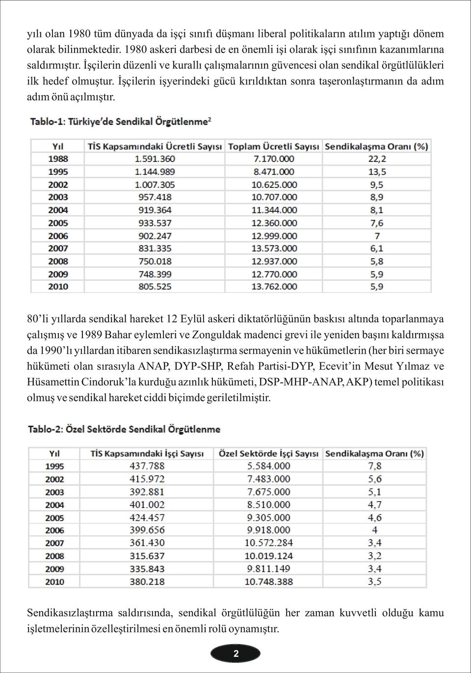 İşçilerin işyerindeki gücü kırıldıktan sonra taşeronlaştırmanın da adım adım önü açılmıştır.