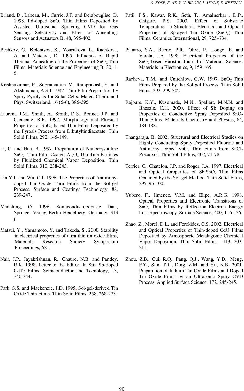 , Yourukova, L., Rachkova, A. and Mateeva, D. 1995. Influence of Rapid Thermal Annealing on the Properties of SnO 2 Thin Films. Materials Science and Engineering B, 30, 1-5. Krishnakumar, R.