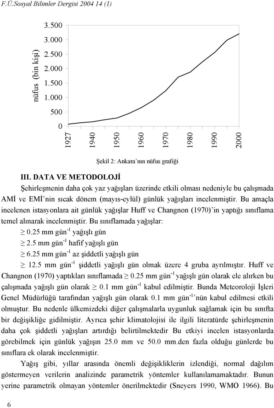 Bu amaçla incelenen istasyonlara ait günlük yağışlar Huff ve Changnon (1970) in yaptığı sınıflama temel alınarak incelenmiştir. Bu sınıflamada yağışlar: 0.25 mm gün -1 yağışlı gün 2.