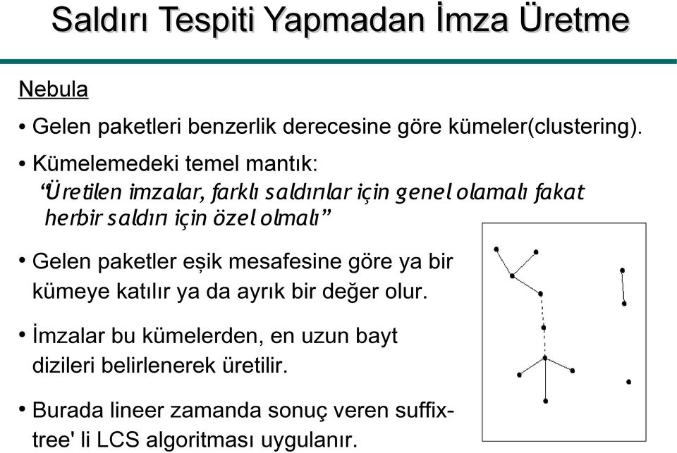 olmalı Gelen paketler eşik mesafesine göre ya bir kümeye katılır ya da ayrık bir değer olur.