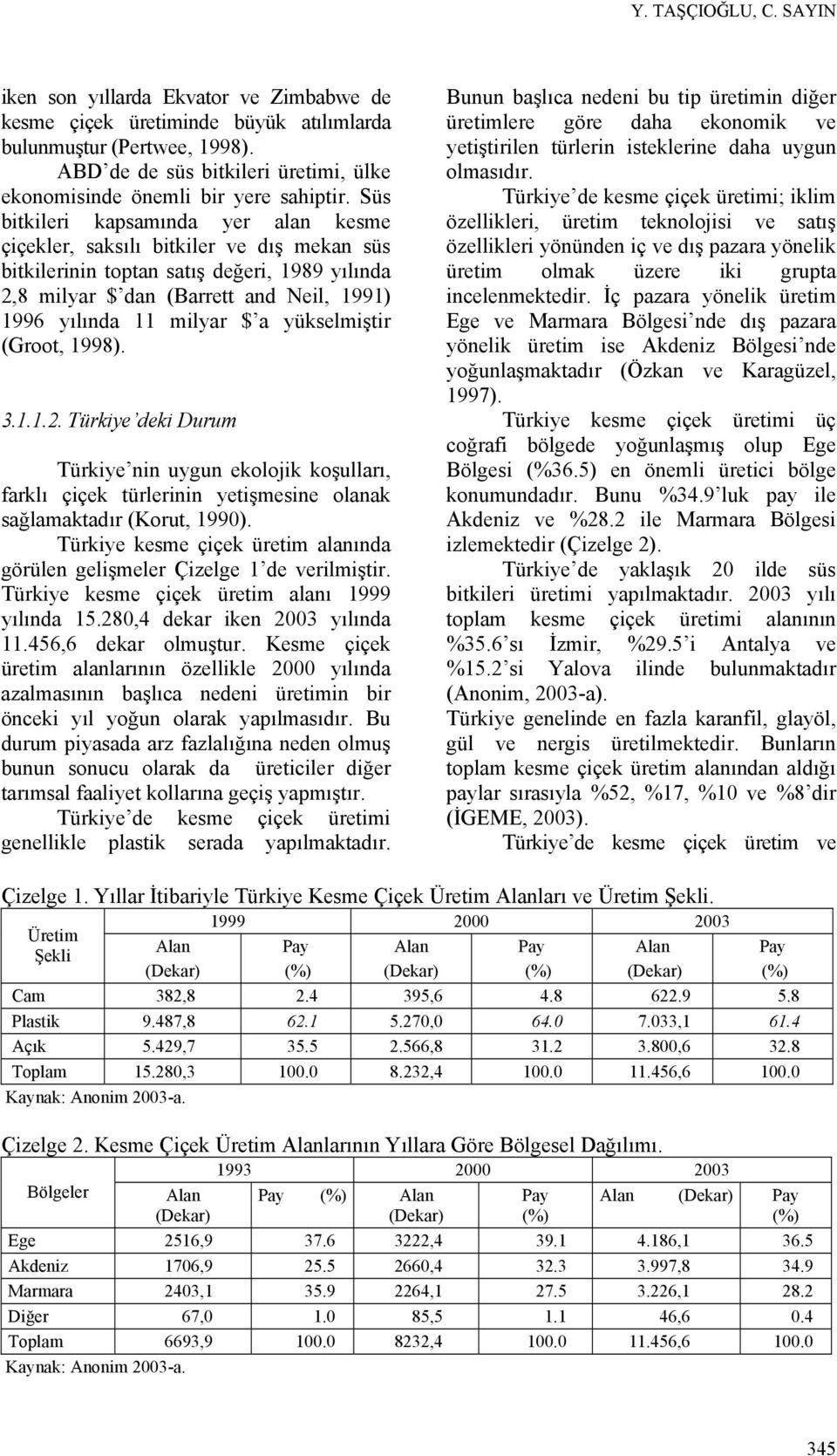 Süs bitkileri kapsamında yer alan kesme çiçekler, saksılı bitkiler ve dış mekan süs bitkilerinin toptan satış değeri, 1989 yılında 2,8 milyar $ dan (Barrett and Neil, 1991) 1996 yılında 11 milyar $ a