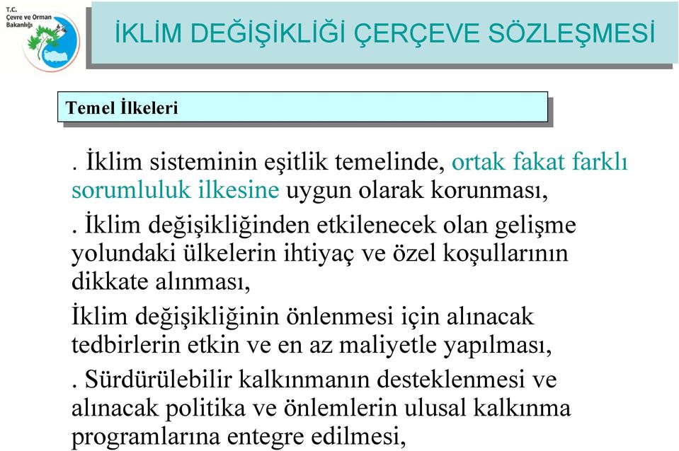 İklim değişikliğinden etkilenecek olan gelişme yolundaki ülkelerin ihtiyaç ve özel koşullarının dikkate alınması, İklim