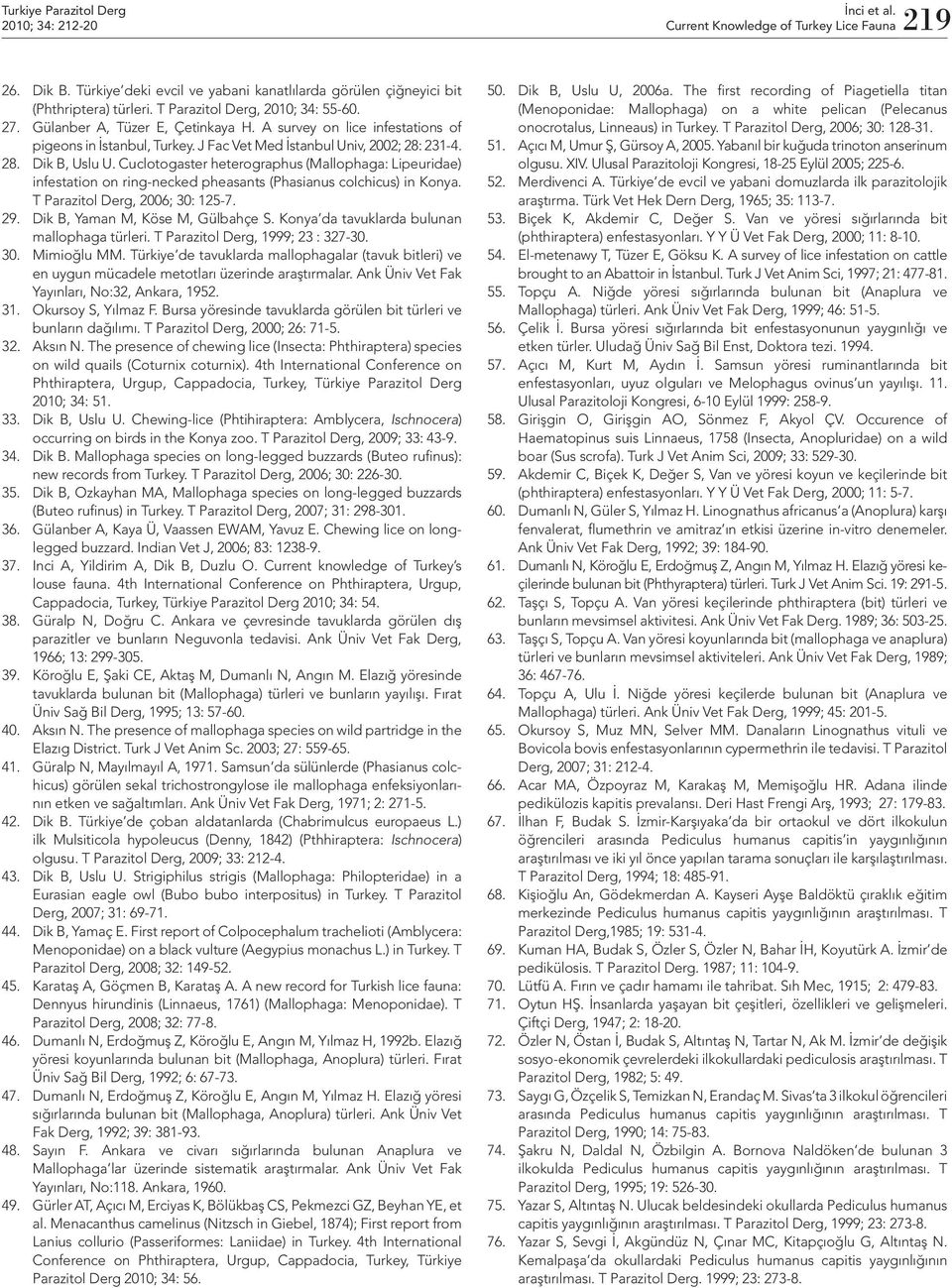 Cuclotogaster heterographus (Mallophaga: Lipeuridae) infestation on ring-necked pheasants (Phasianus colchicus) in Konya. T Parazitol Derg, 2006; 30: 125-7. 29. Dik B, Yaman M, Köse M, Gülbahçe S.