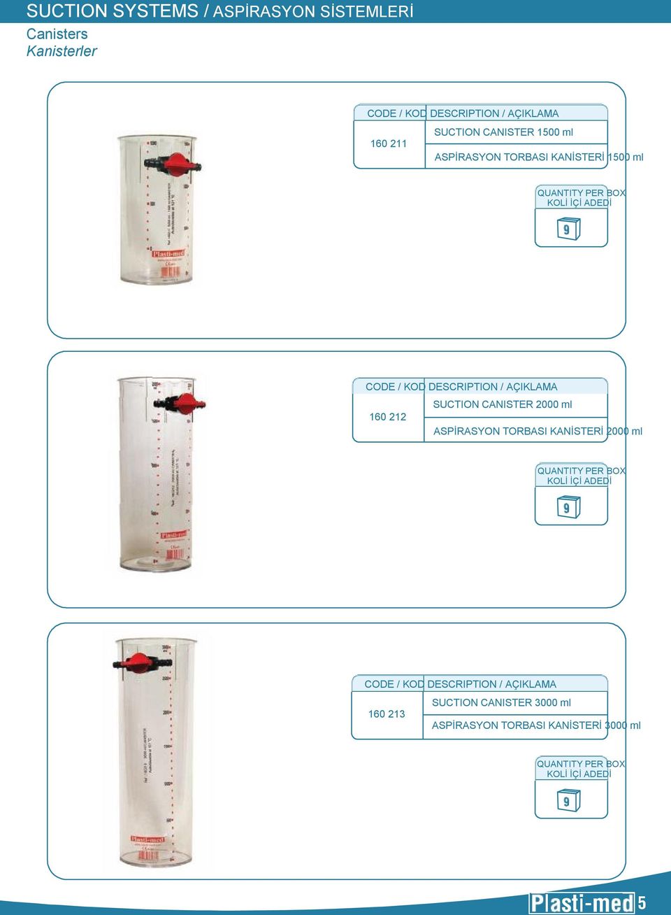 CANISTER 2000 ml ASPİRASYON TORBASI KANİSTERİ 2000 ml QUANTITY PER BOX KOLİ İÇİ ADEDİ 160