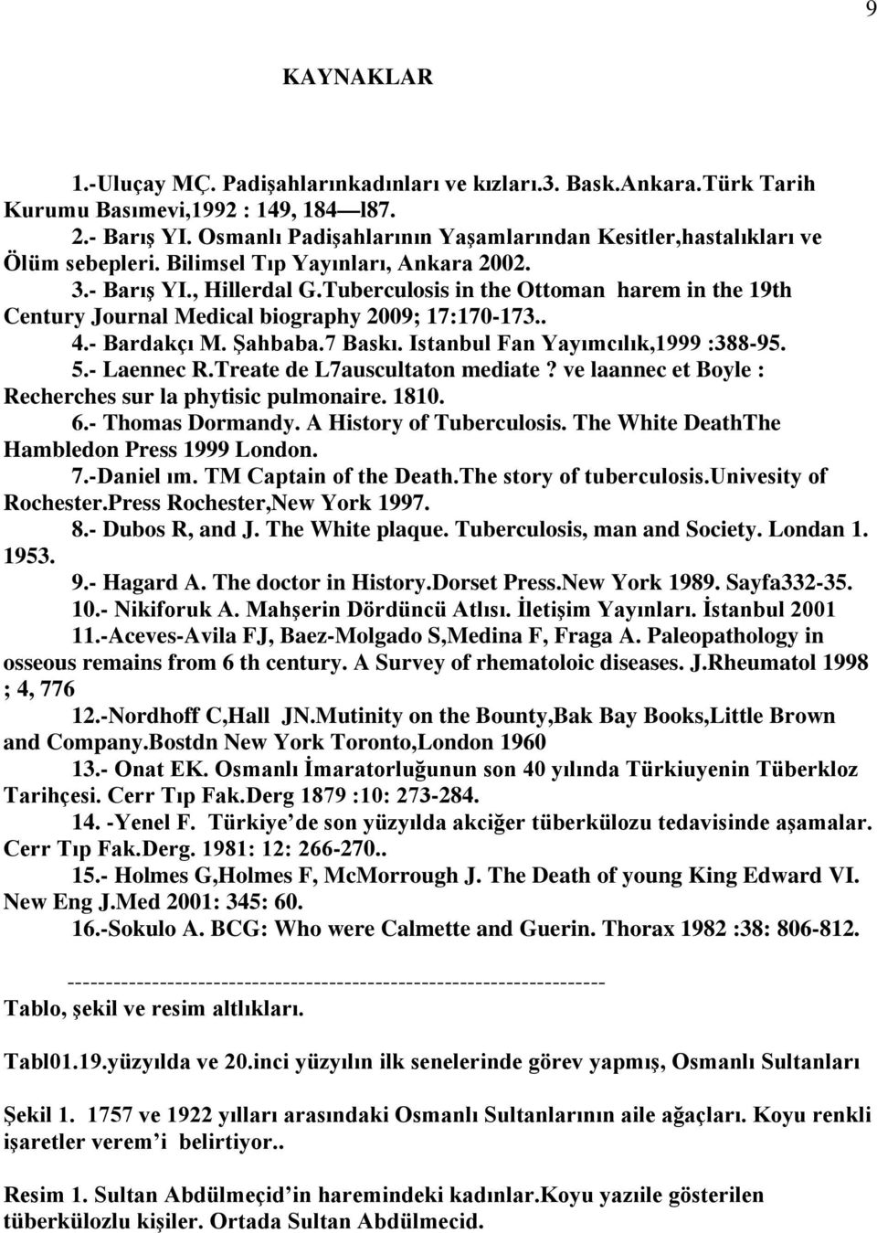 Tuberculosis in the Ottoman harem in the 19th Century Journal Medical biography 2009; 17:170-173.. 4.- Bardakçı M. Şahbaba.7 Baskı. Istanbul Fan Yayımcılık,1999 :388-95. 5.- Laennec R.