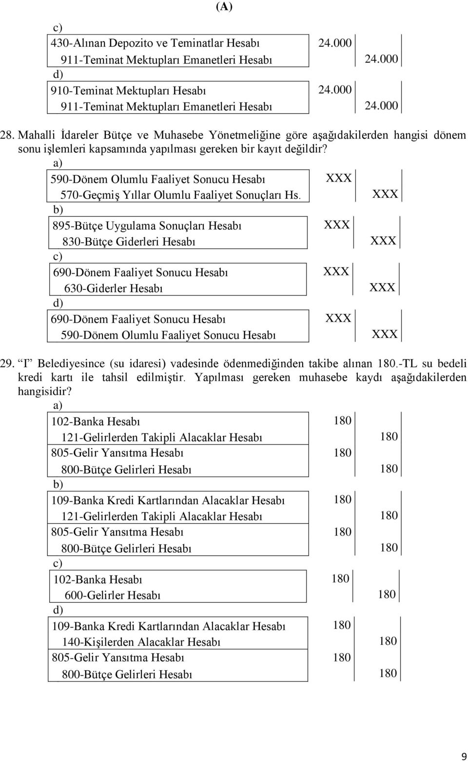 590-Dönem Olumlu Faaliyet Sonucu Hesabı XXX 570-GeçmiĢ Yıllar Olumlu Faaliyet Sonuçları Hs.