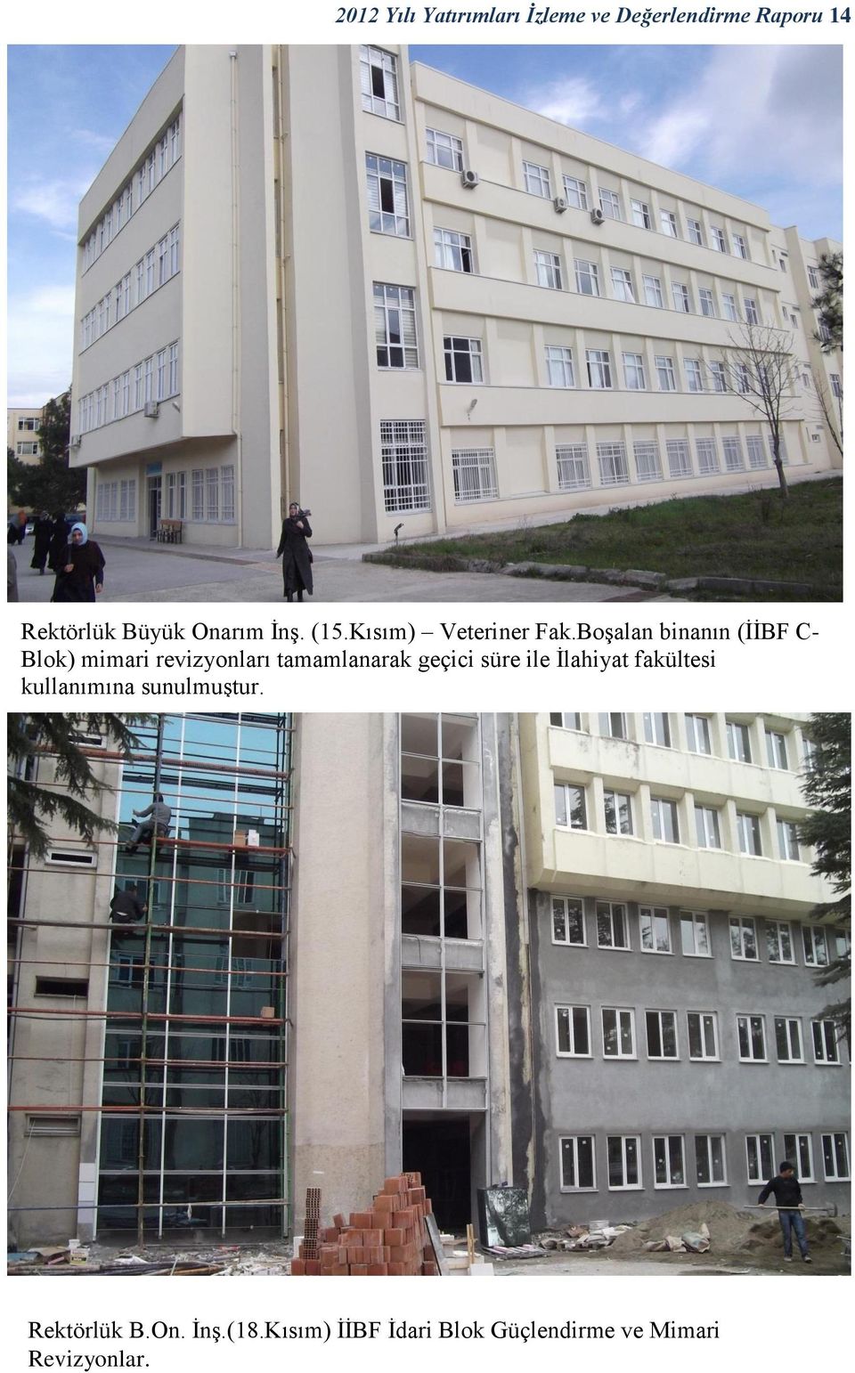 Boşalan binanın (İİBF C- Blok) mimari revizyonları tamamlanarak geçici süre