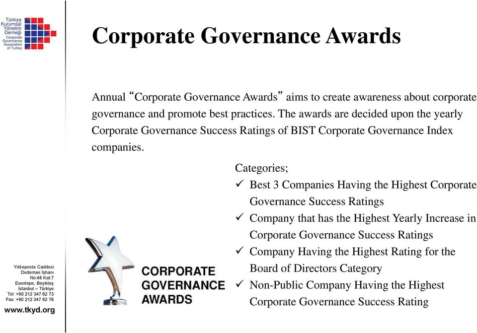 Categories; Best 3 Companies Having the Highest Corporate Governance Success Ratings Company that has the Highest Yearly Increase in Corporate
