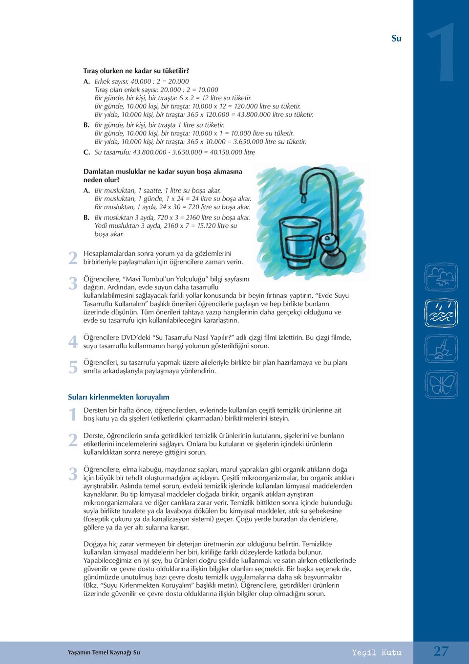 Bir günde, 0.000 kişi, bir tıraşta: 0.000 x = 0.000 litre su tüketir. Bir yılda, 0.000 kişi, bir tıraşta: 65 x 0.000 =.650.