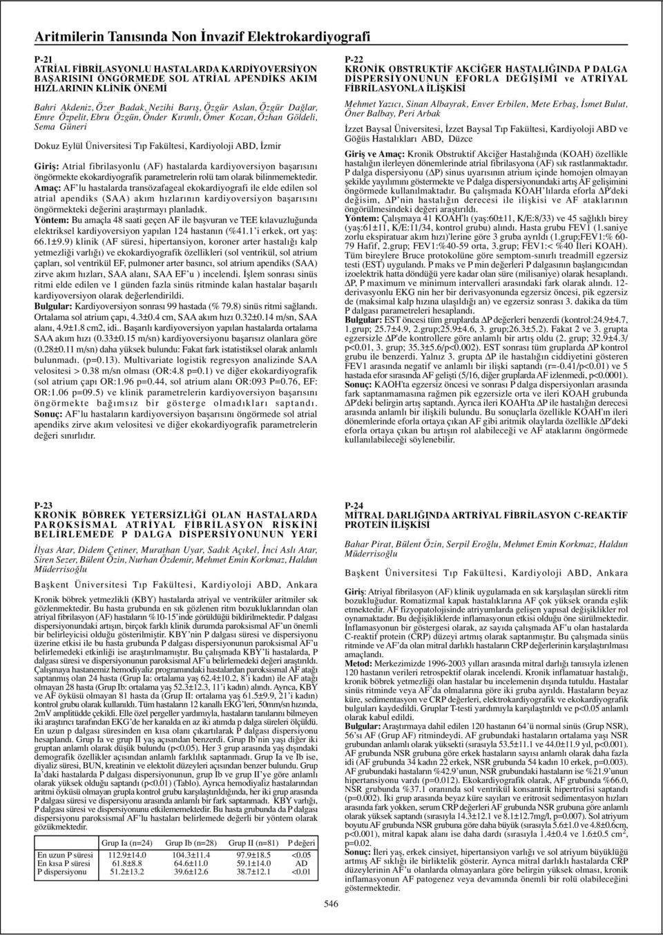 Atrial fibrilasyonlu (AF) hastalarda kardiyoversiyon baflar s n öngörmekte ekokardiyografik parametrelerin rolü tam olarak bilinmemektedir.