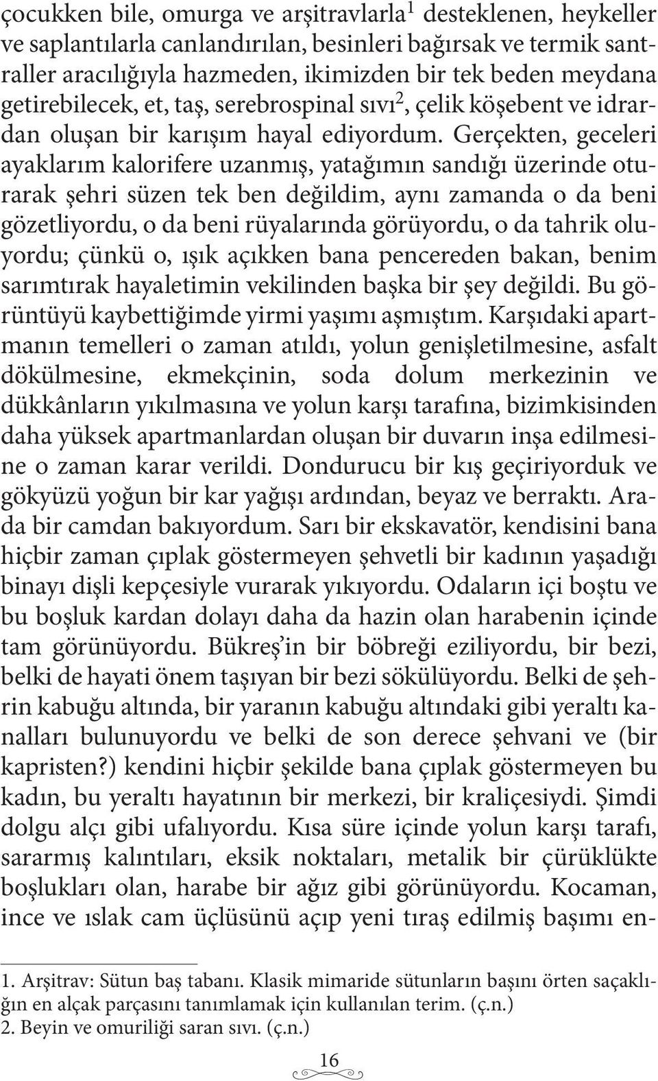 Gerçekten, geceleri ayaklarım kalorifere uzanmış, yatağımın sandığı üzerinde oturarak şehri süzen tek ben değildim, aynı zamanda o da beni gözetliyordu, o da beni rüyalarında görüyordu, o da tahrik