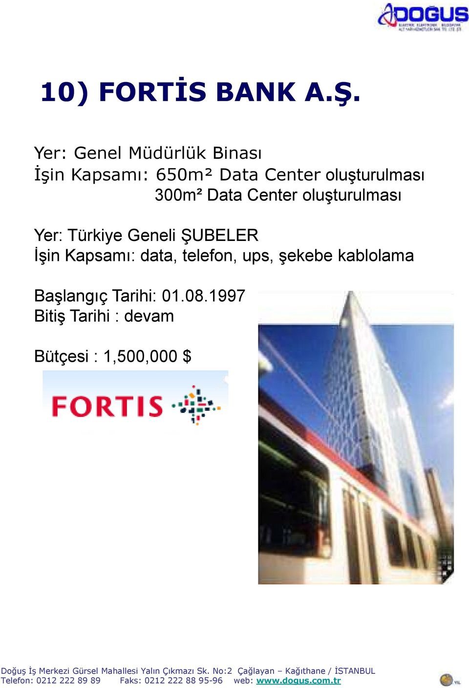 oluşturulması 300m² Data Center oluşturulması Yer: Türkiye Geneli