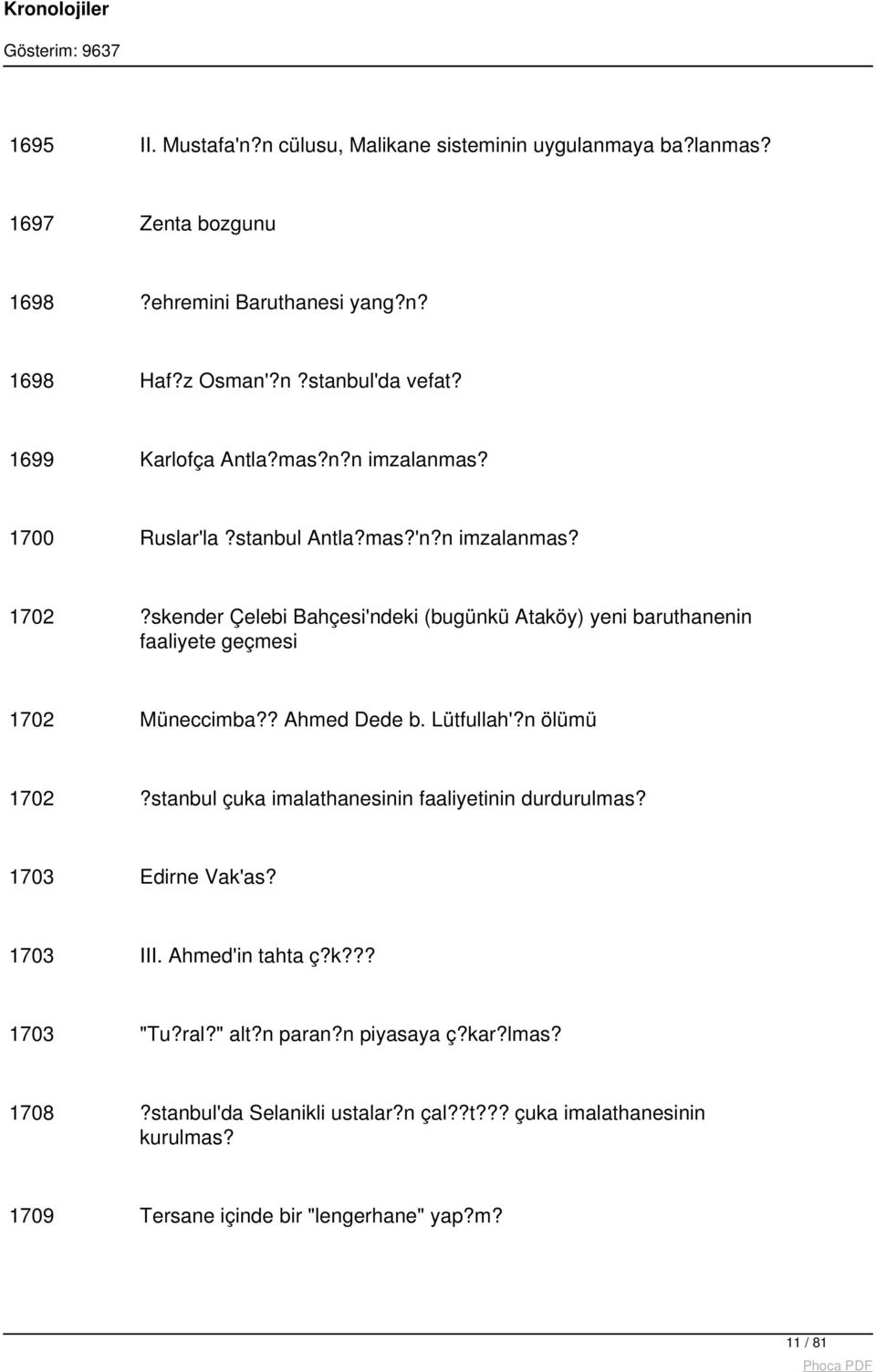 skender Çelebi Bahçesi'ndeki (bugünkü Ataköy) yeni baruthanenin faaliyete geçmesi 1702 Müneccimba?? Ahmed Dede b. Lütfullah'?n ölümü 1702?