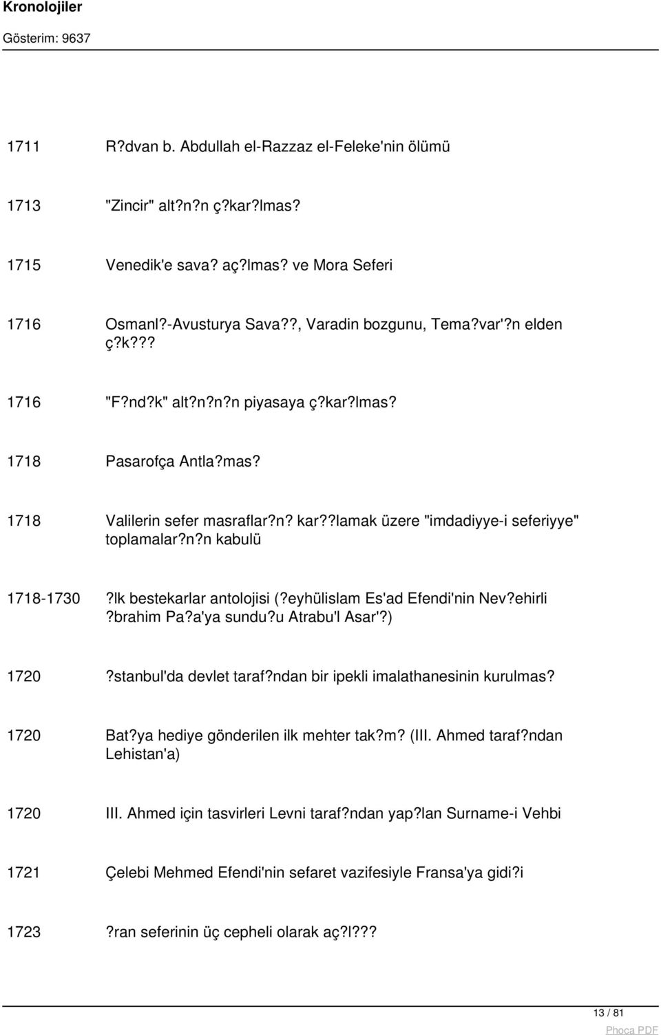 lk bestekarlar antolojisi (?eyhülislam Es'ad Efendi'nin Nev?ehirli?brahim Pa?a'ya sundu?u Atrabu'l Asar'?) 1720?stanbul'da devlet taraf?ndan bir ipekli imalathanesinin kurulmas? 1720 Bat?