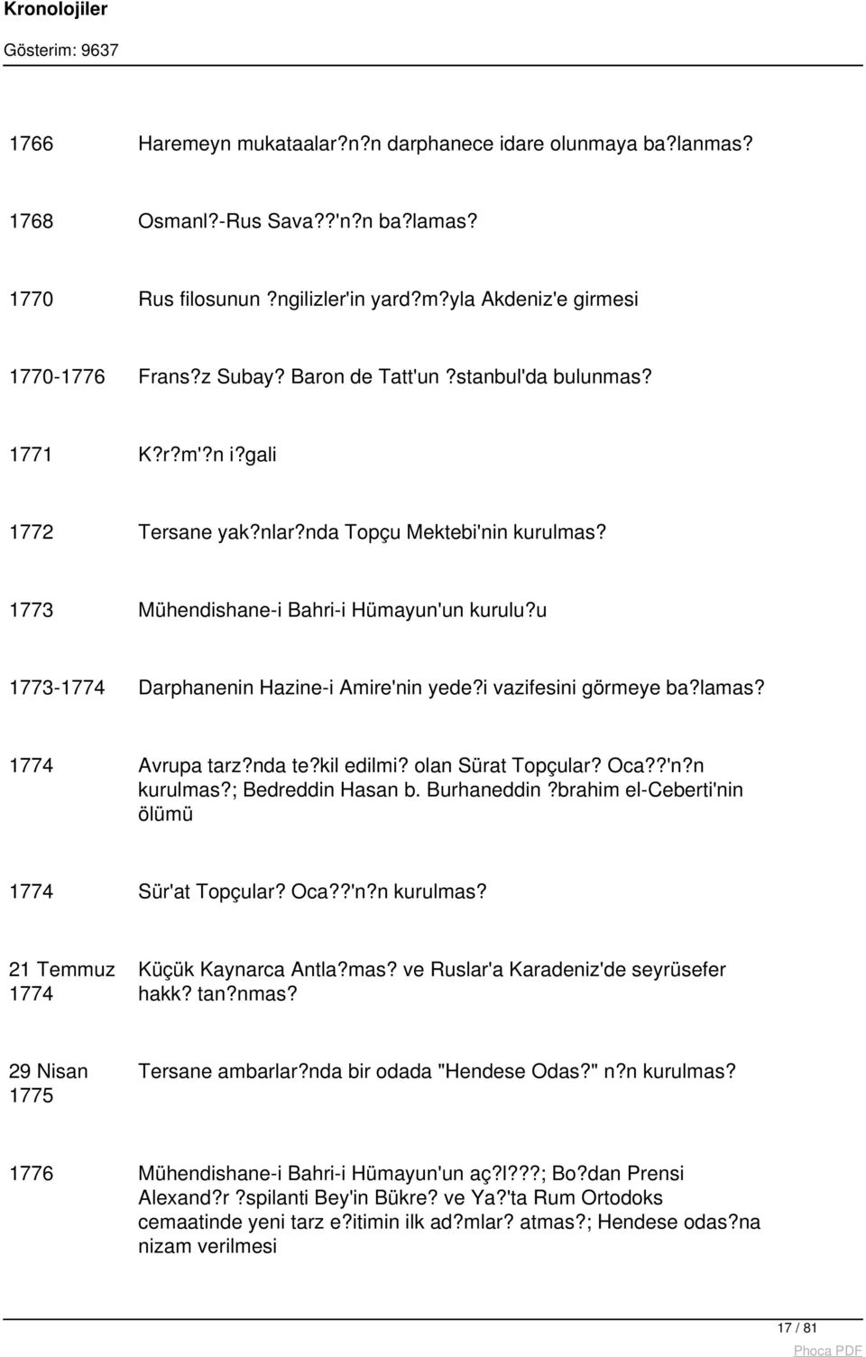 u 1773-1774 Darphanenin Hazine-i Amire'nin yede?i vazifesini görmeye ba?lamas? 1774 Avrupa tarz?nda te?kil edilmi? olan Sürat Topçular? Oca??'n?n kurulmas?; Bedreddin Hasan b. Burhaneddin?