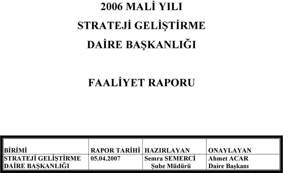 ONAYLAYAN STRATEJİ GELİŞTİRME DAİRE BAŞKANLIĞI 05.