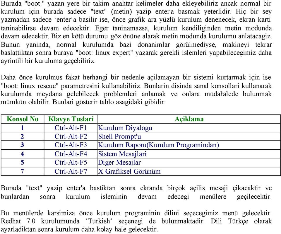 Eger taninamazsa, kurulum kendiliginden metin modunda devam edecektir. Biz en kötü durumu göz önüne alarak metin modunda kurulumu anlatacagiz.