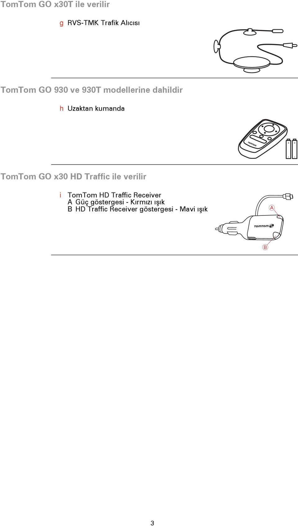 Traffic ile verilir i TomTom HD Traffic Receiver A Güç göstergesi