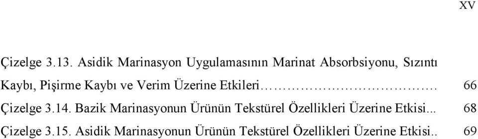 Pişirme Kaybı ve Verim Üzerine Etkileri. 66 Çizelge 3.14.