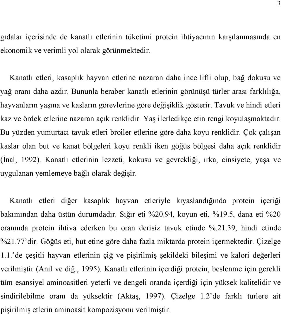 Bununla beraber kanatlı etlerinin görünüşü türler arası farklılığa, hayvanların yaşına ve kasların görevlerine göre değişiklik gösterir.