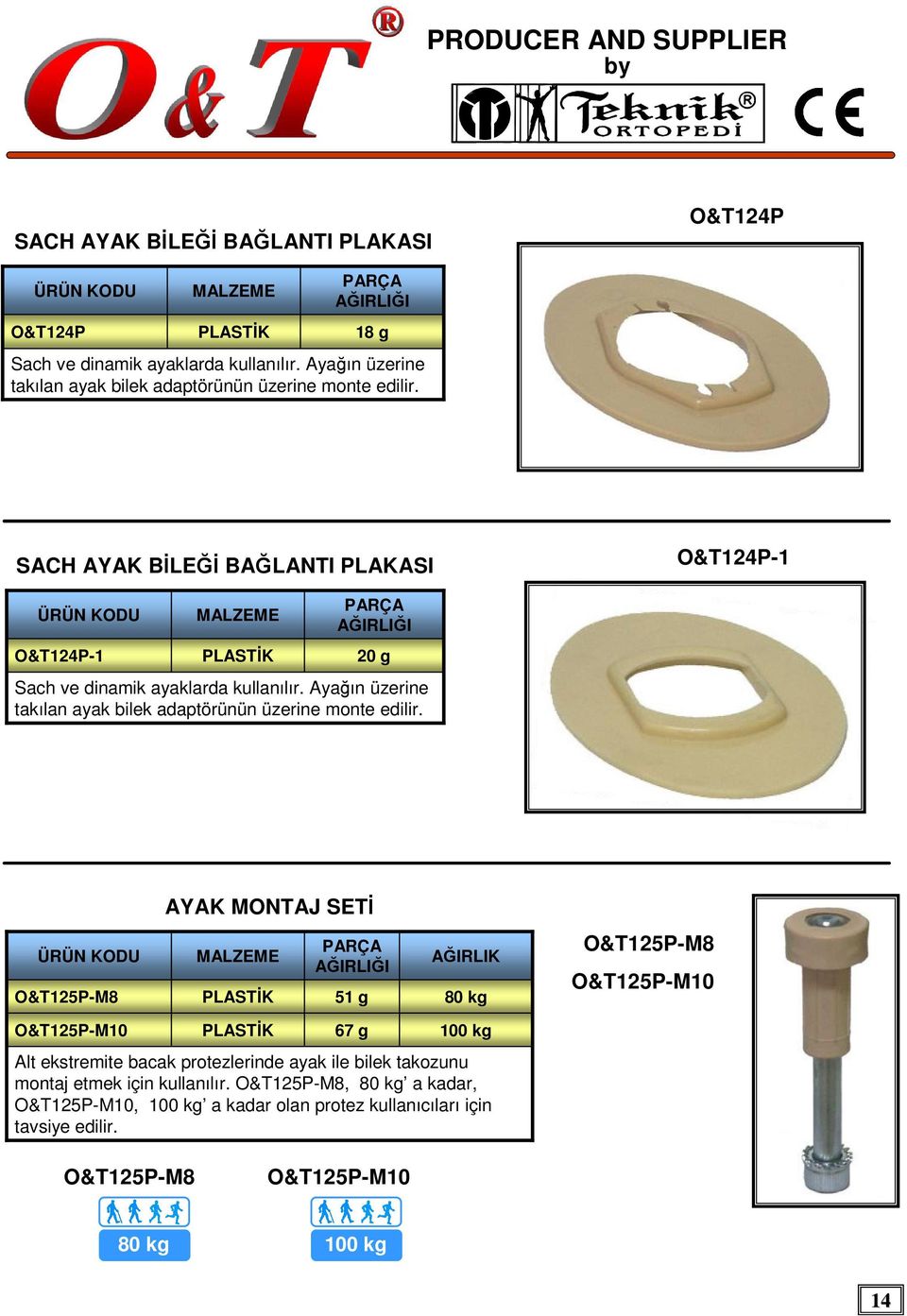 SACH AYAK BİLEĞİ BAĞLANTI PLAKASI O&T124P-1 O&T124P-1 20 g Sach ve dinamik ayaklarda kullanılır.