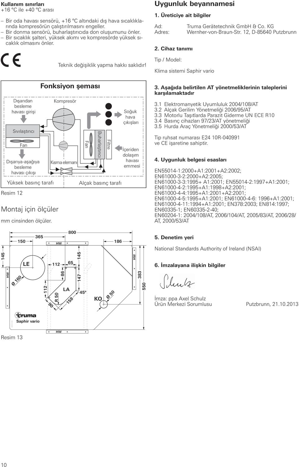 Uygunluk beyannamesi 1. Üreticiye ait bilgiler Ad: Truma Gerätetechnik GmbH & Co. KG Adres: Wernher-von-Braun-Str. 1, D-85640 Putzbrunn.