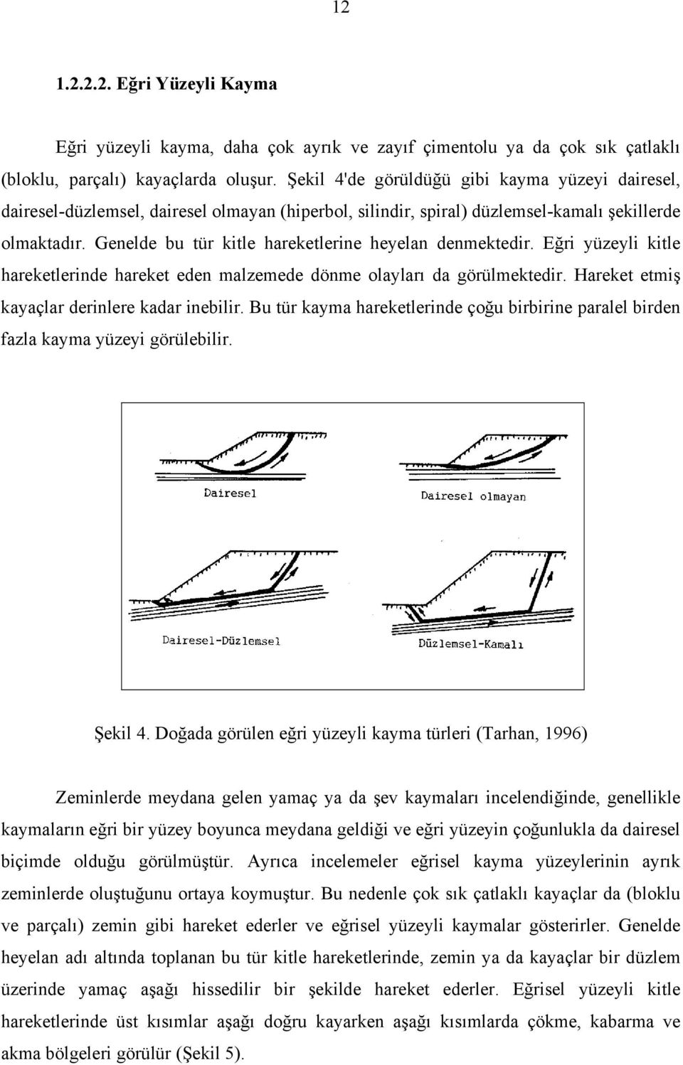 Genelde bu tür itle hareetlerine heyelan denmetedir. Eğri yüzeyli itle hareetlerinde hareet eden malzemede dönme olayları da görülmetedir. Hareet etmiş ayaçlar derinlere adar inebilir.