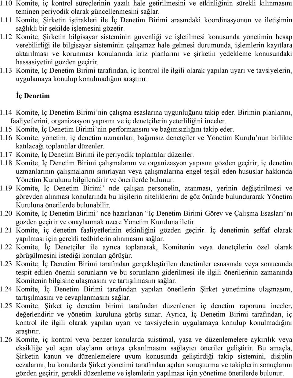 12 Komite, ġirketin bilgisayar sisteminin güvenliği ve iģletilmesi konusunda yönetimin hesap verebilirliği ile bilgisayar sisteminin çalıģamaz hale gelmesi durumunda, iģlemlerin kayıtlara aktarılması